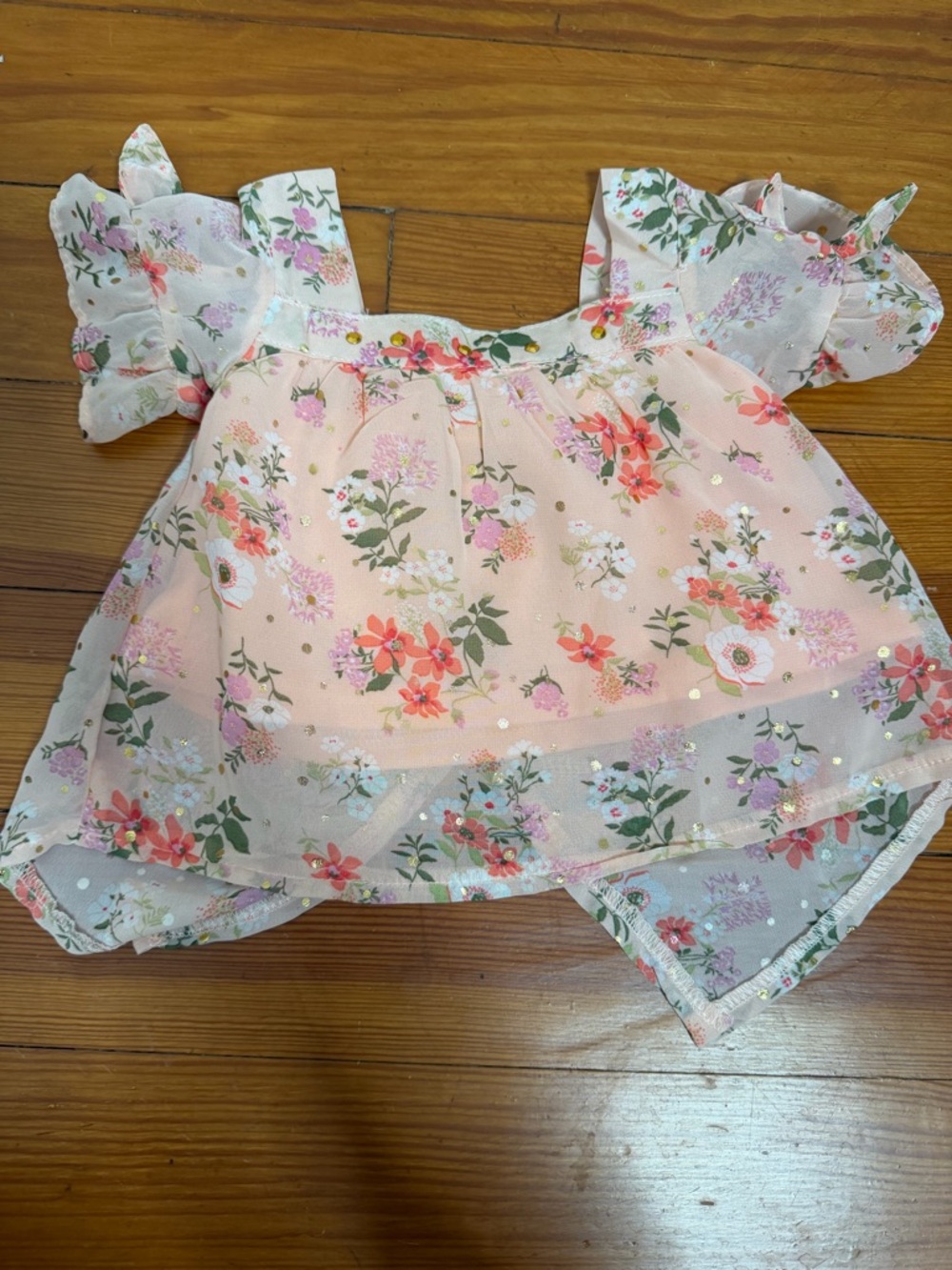 Little Lass Pink Floral Layered Chiffon Blouse